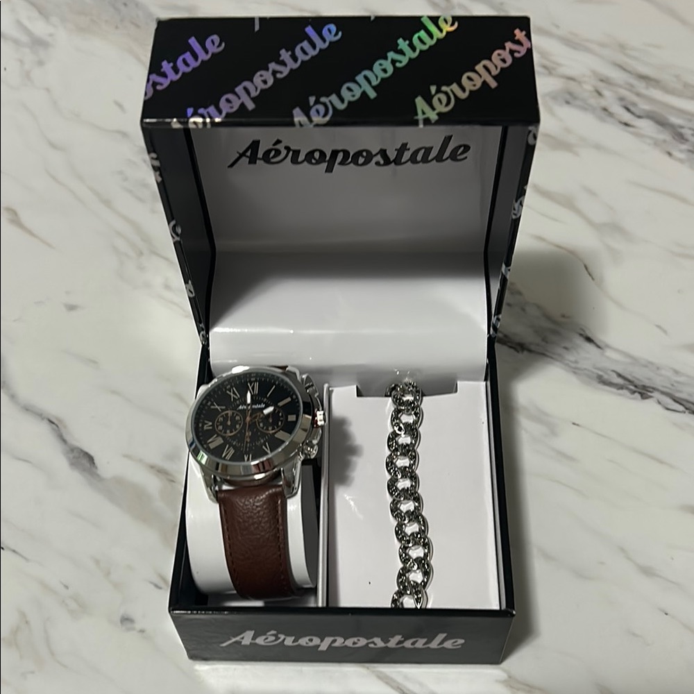 Aeropostale Brown and Silver Watch Set